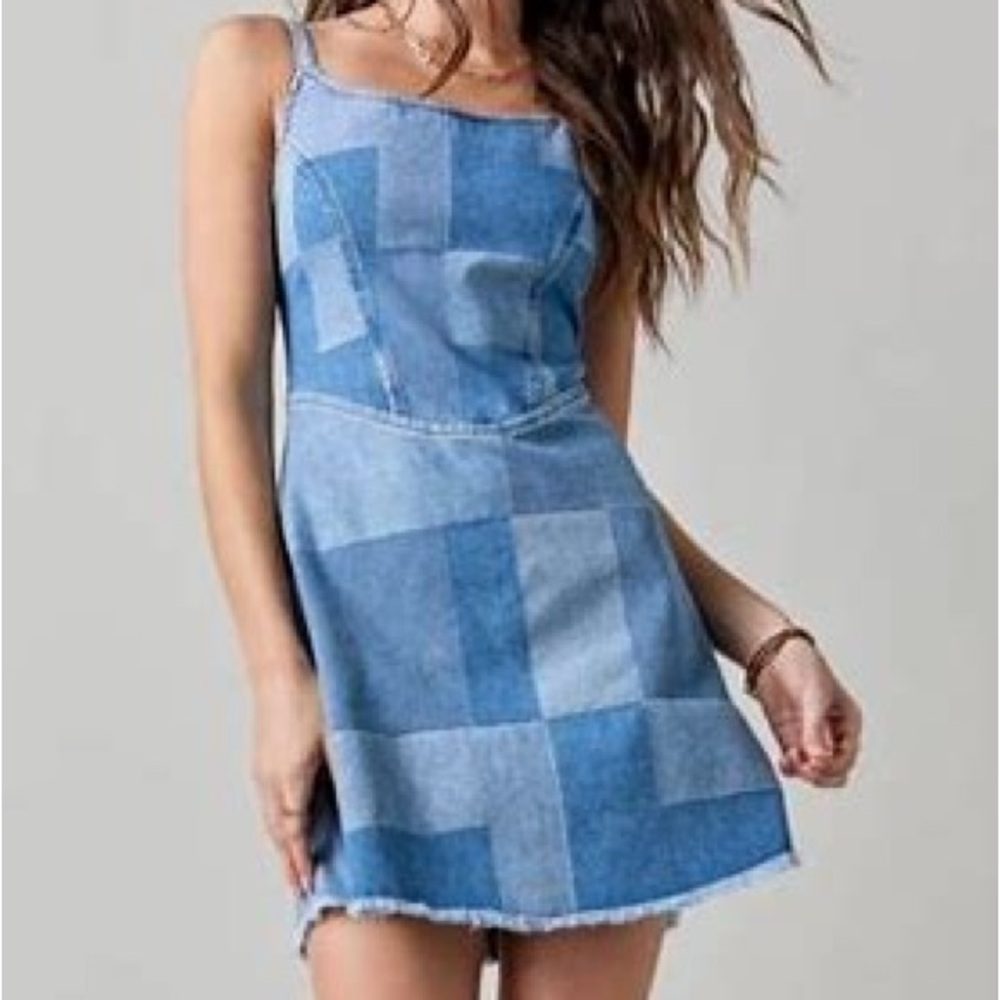 Chic Patchwork Blue Mini Dress - image 1